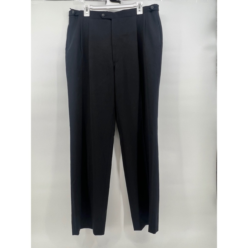 Burberry Larrimors Mens Black Pleated Dress Pants Adjustable Waist 37x32 - Picture 2 of 8